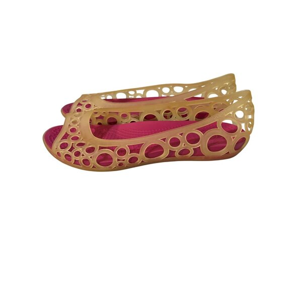 Crocs Womens Orange & Pink Cutout Ballet Flats W7 Lightweight Rubber Comfortable - Picture 1 of 6